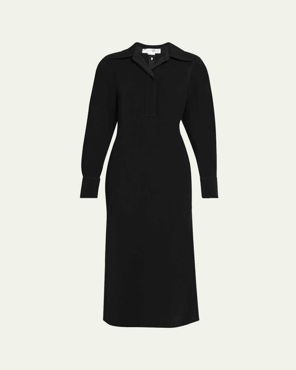 Long-Sleeve Polo Collar Midi Dress
